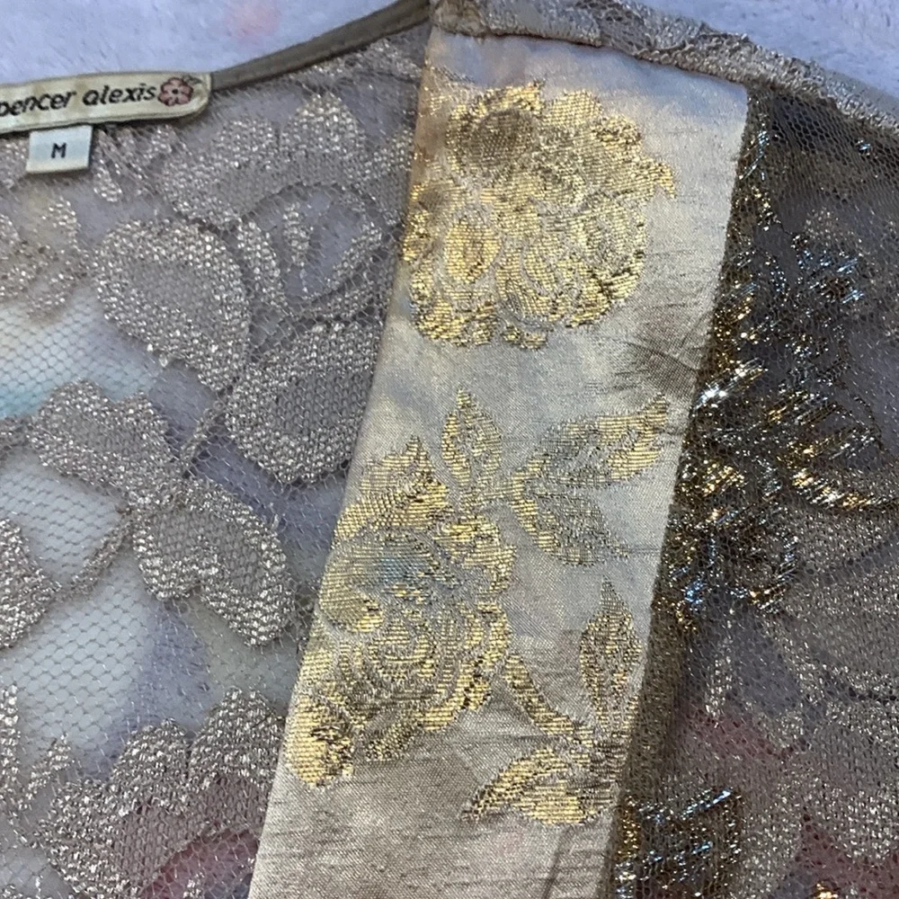 Vintage Gold Floral Crochet Spencer Alexis Kimono - Picture 3 of 10